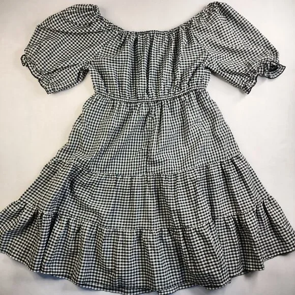 Hint of Blush Womans Small Black White Checkered Dress Size Puff Sleeve Gingham - Picture 5 of 10